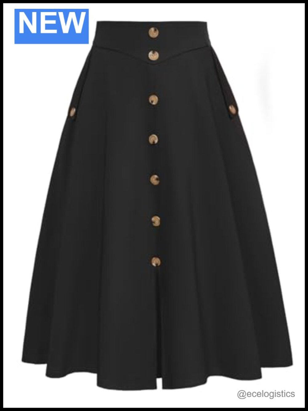 Womens Midi Skirt High Waist A Line Button Front Slit Flared Vintage with